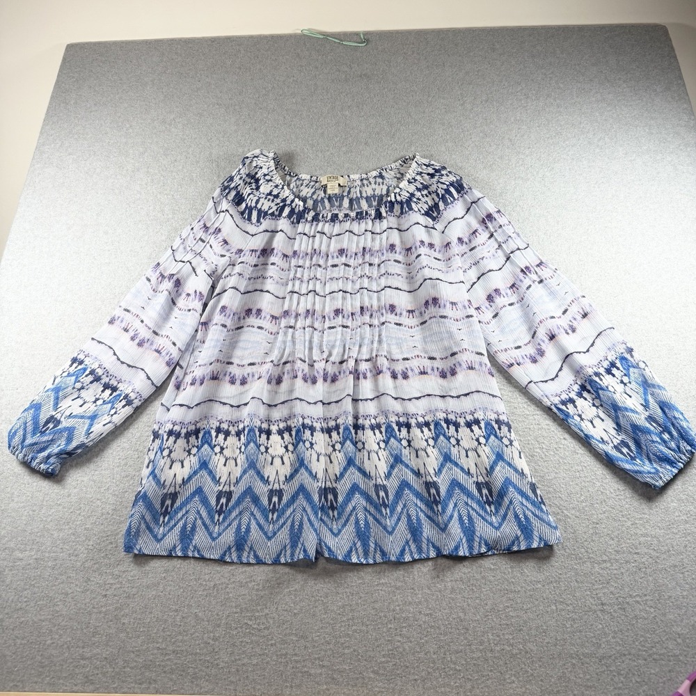 Vintage America Blues Peasant Blouse L Blue White Tie Dye Boho Festival Top